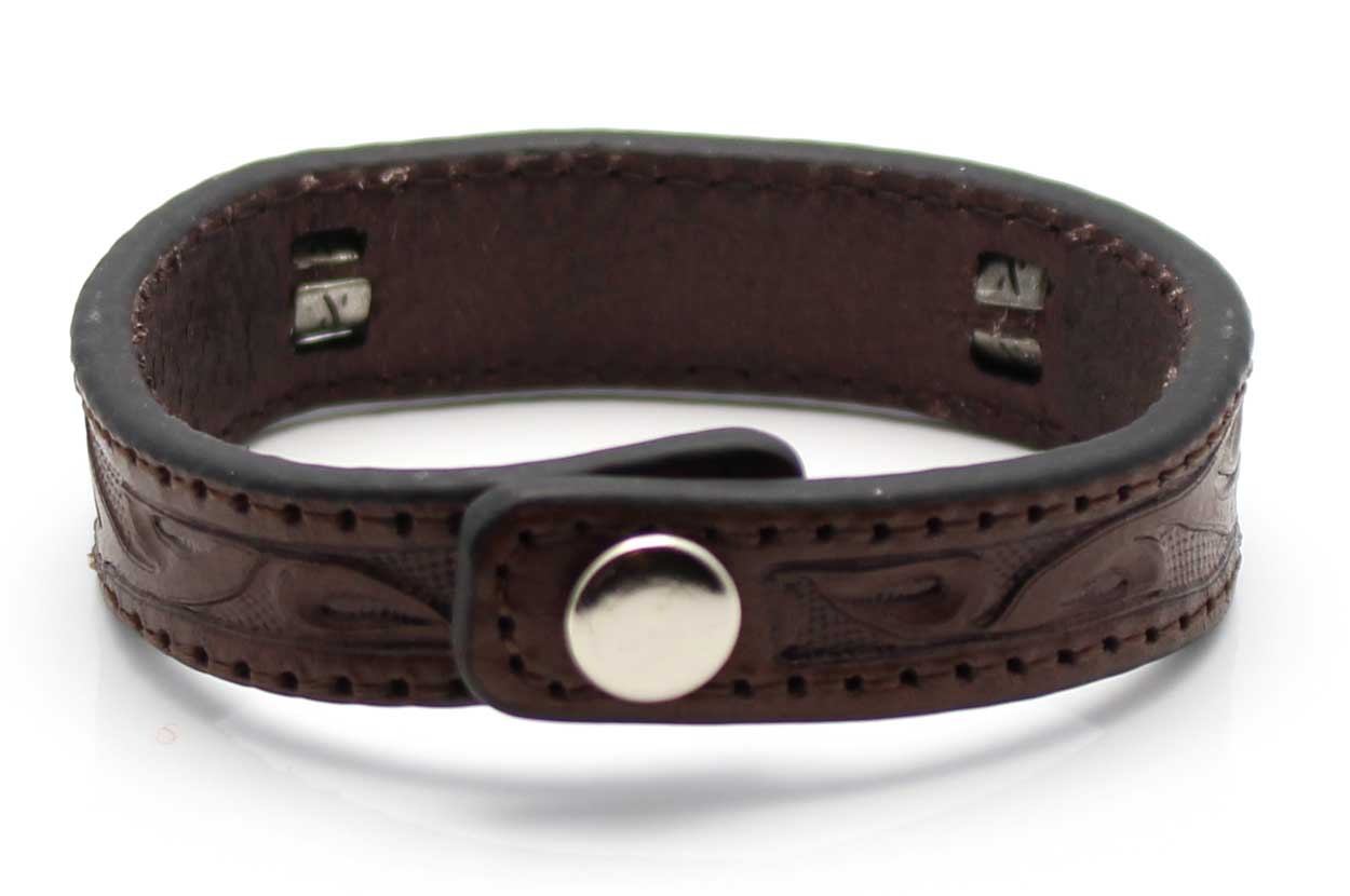 Load image into Gallery viewer, Stamped Leather &amp;amp; Grey Horse Hair Bracelet With Metal Accents - Green
