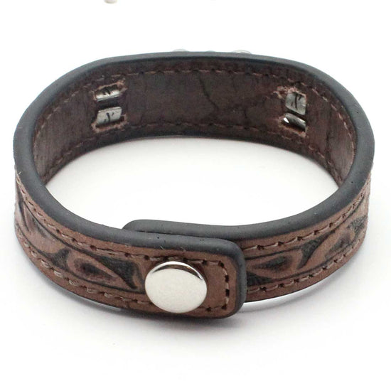 Stamped Leather & Brown Horse Hair Bracelet With Metal Accents - Pink