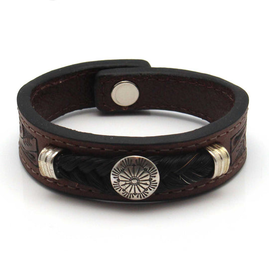 Black Horse Hair Bracelet with Rosette Conchos