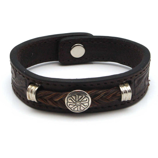Sorrel Horse Hair and Concho Bracelet- Size Large 8.5"