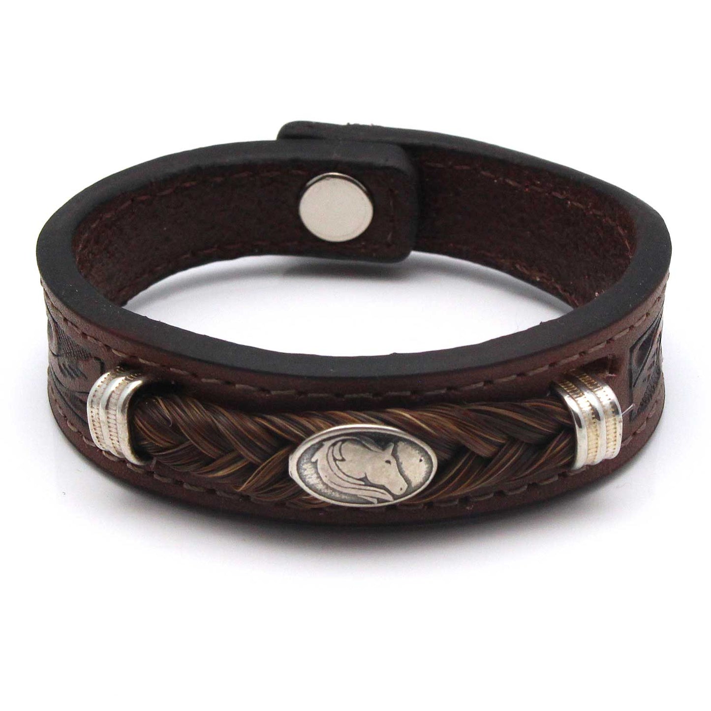 Leather & Sorrel Horse Hair Bracelet with Horse Concho