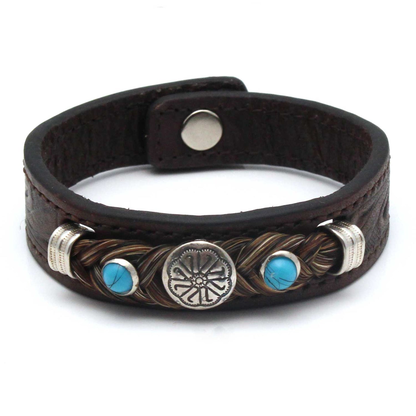 Hand Tooled Bracelet with Multi Color Horse Hair