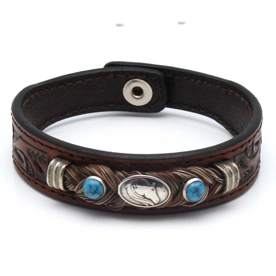 Load image into Gallery viewer, Leather Bracelet with Multi Color Horse Hair

