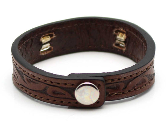 Load image into Gallery viewer, Black Horse &amp;amp; Tooled Leather Bracelet With Concho
