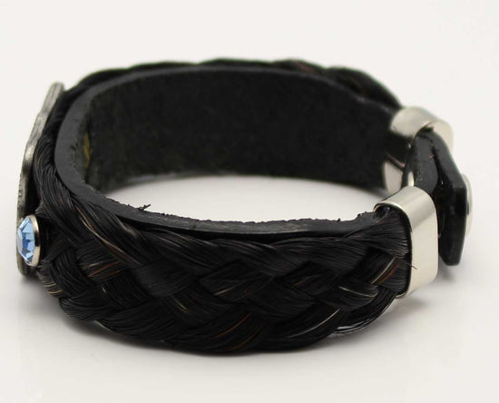 Load image into Gallery viewer, Leather &amp;amp; Black Horse Hair Bracelet Metal &amp;amp; Gemstone Accents - Blue
