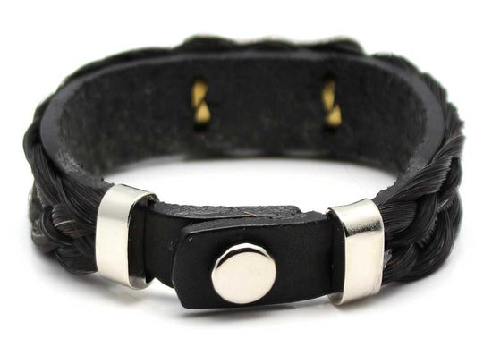 Load image into Gallery viewer, Leather &amp;amp; Black Horse Hair Bracelet Metal &amp;amp; Gemstone Accents - Blue
