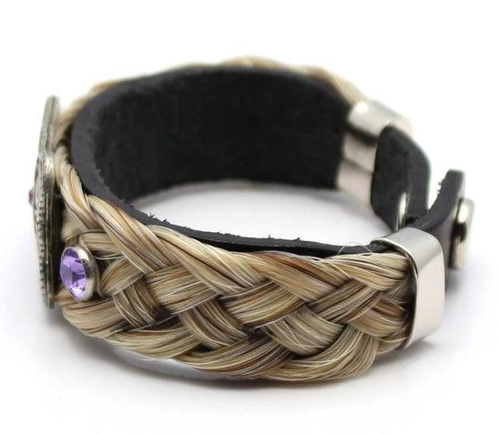 Load image into Gallery viewer, Leather &amp;amp; Grey Horse Hair Bracelet Metal &amp;amp; Gemstone Accents - Lilac
