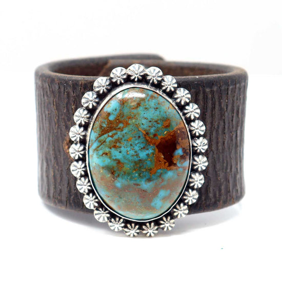 Turquoise Medalion Leather Bracelet by Laura Ingalls