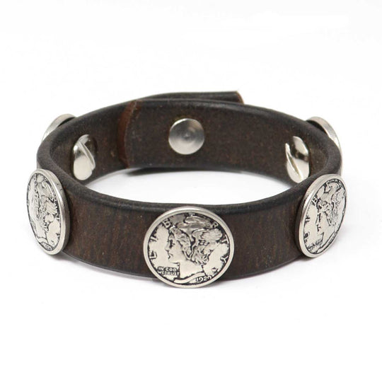 Mercury Dime Concho Leather Cuff