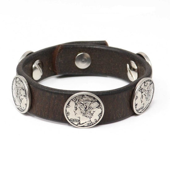 Load image into Gallery viewer, Mercury Dime Concho Leather Cuff
