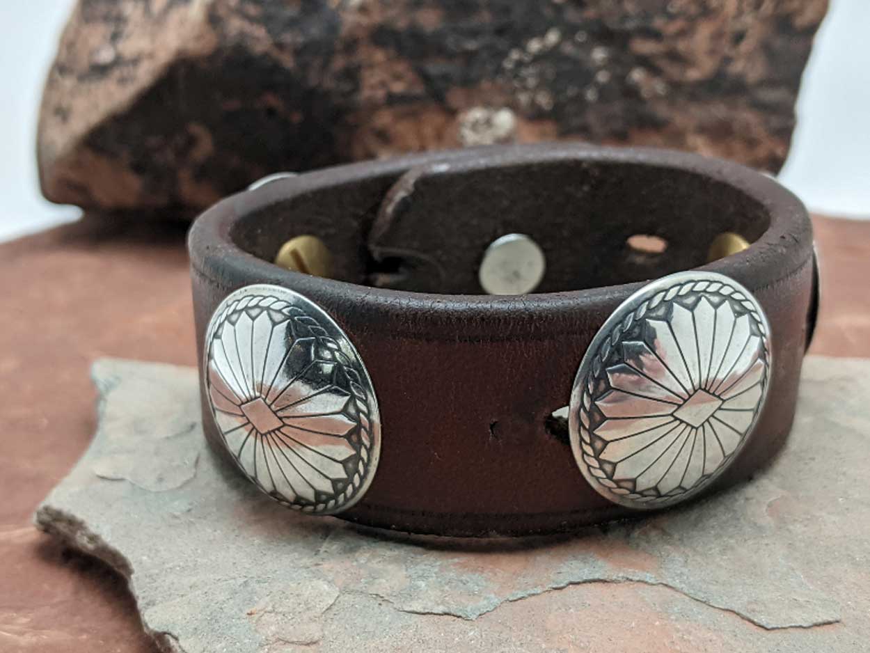 Load image into Gallery viewer, Our Silver Concho Leather Bracelet by Ingalls
