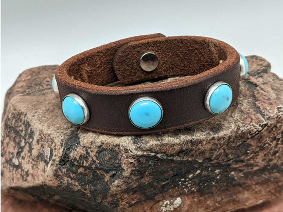 Load image into Gallery viewer, Kingman Turquoise Leather Bracelet by Laura Ingalls
