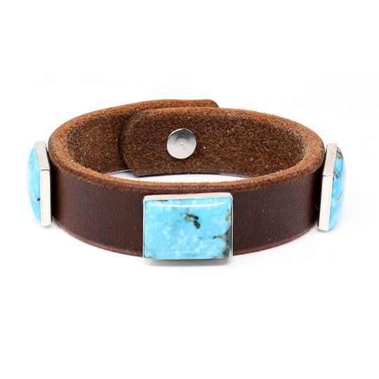Rectangular Turquoise Cab Leather Cuff