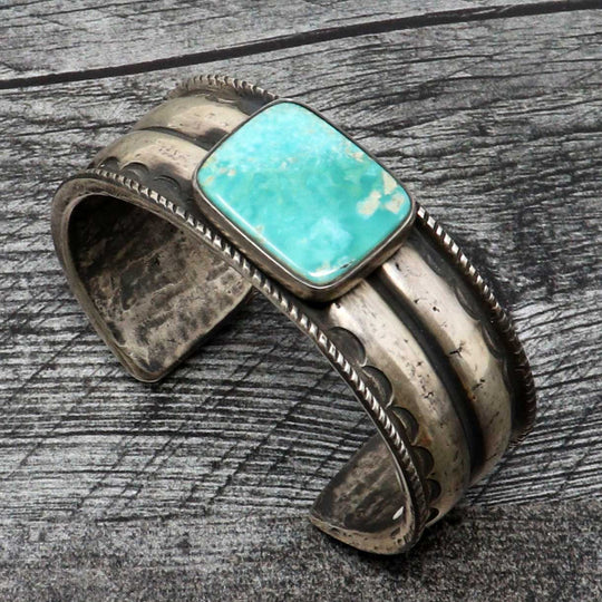 Hand Forged Ingot Bracelet Featuring Royston Turquoise