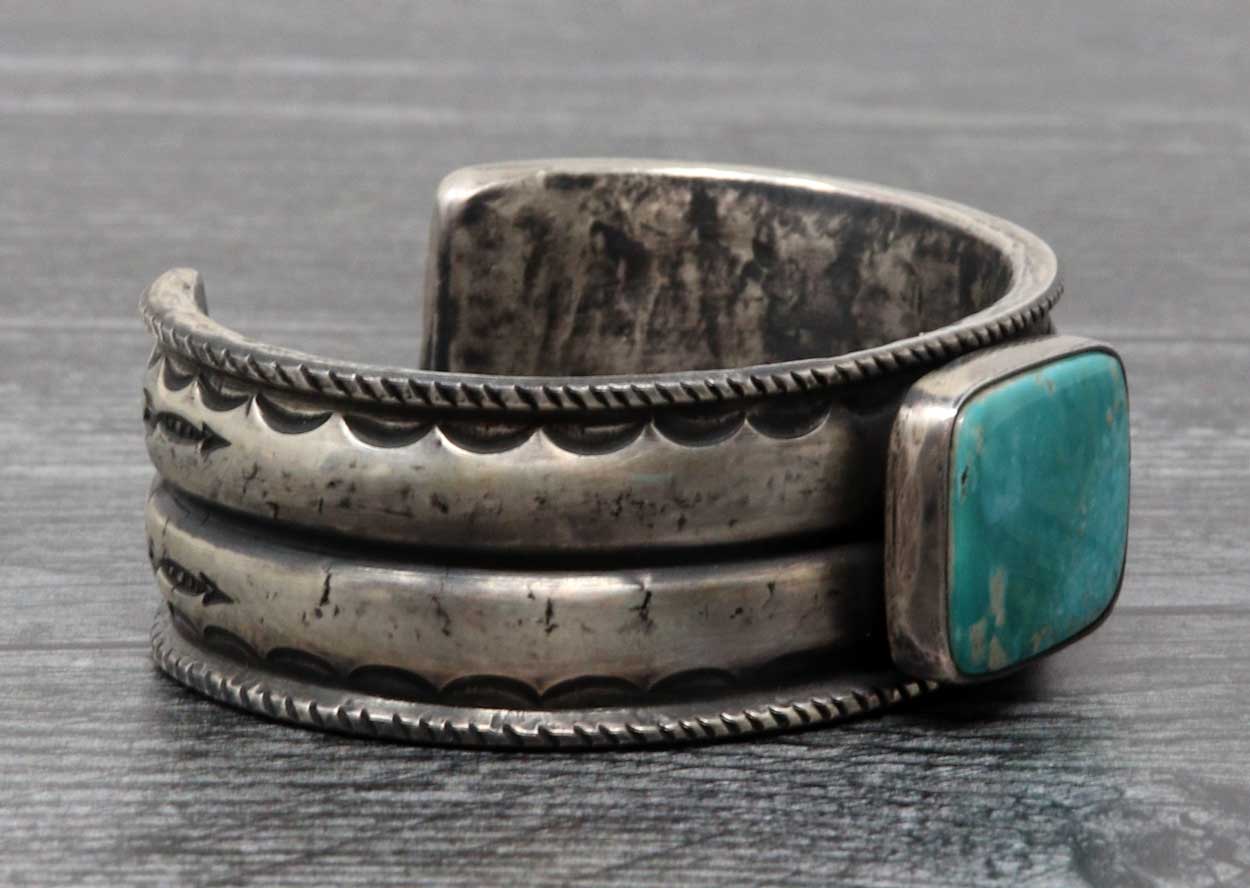 Hand Forged Ingot Bracelet Featuring Royston Turquoise