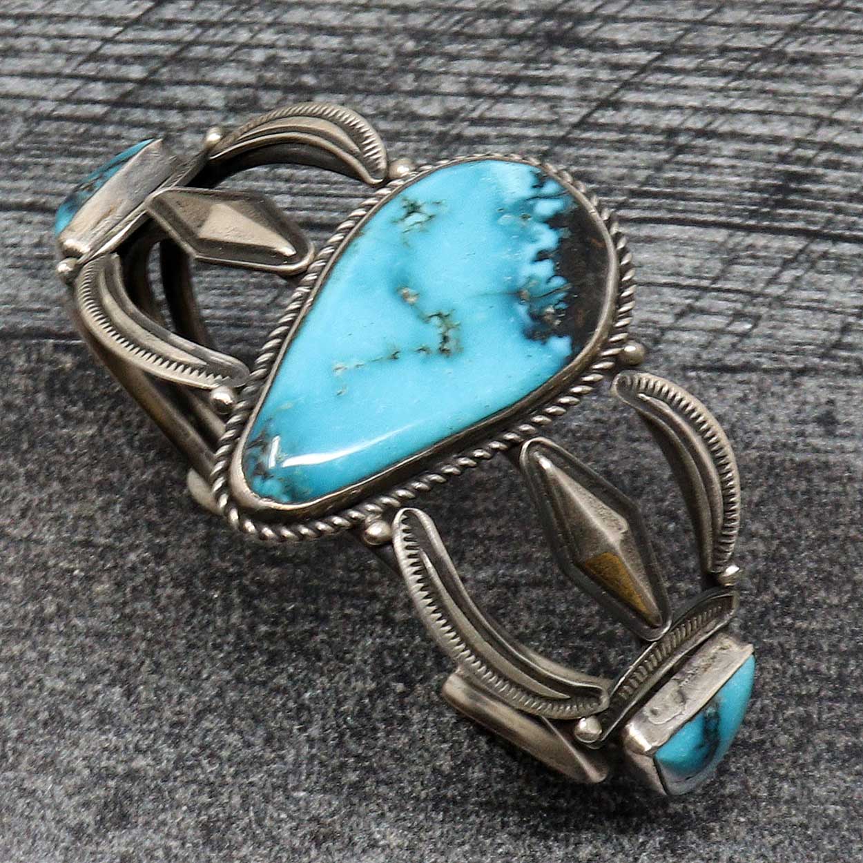 Load image into Gallery viewer, 3 Stone Silver Bracelet Featuring Hubei Turquoise
