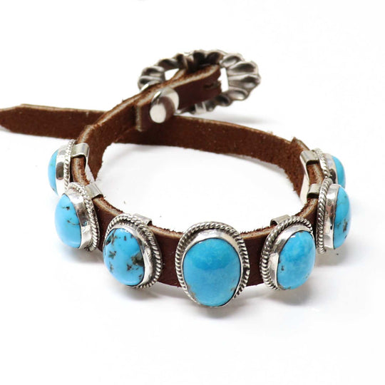 Turquoise & Leather Concho Bracelet by Martinez