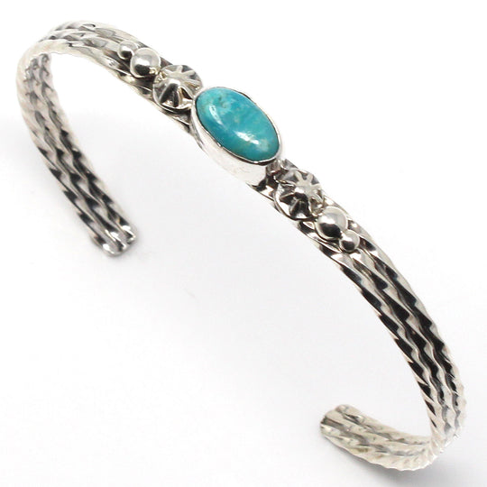 Single Stone Sterling Silver Navajo & Turquoise Bracelet