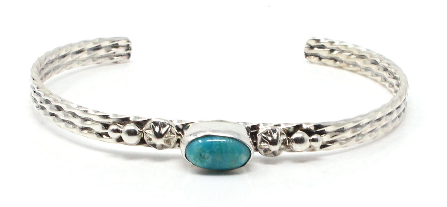 Load image into Gallery viewer, Single Stone Sterling Silver Navajo &amp;amp; Turquoise Bracelet
