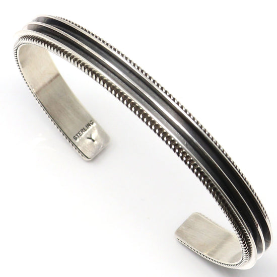 Load image into Gallery viewer, Sterling Silver Double Row Contrast Cuff by Darrel Yazzie

