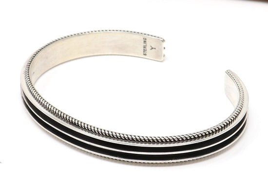 Load image into Gallery viewer, Sterling Silver Double Row Contrast Cuff by Darrel Yazzie

