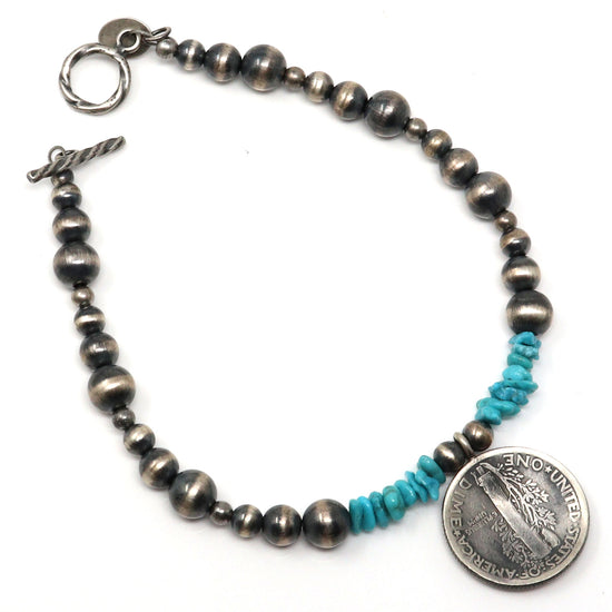 Load image into Gallery viewer, Silver Beads &amp;amp; Turquoise Bracelet by Belone
