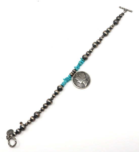 Load image into Gallery viewer, Silver Beads &amp;amp; Turquoise Bracelet by Belone
