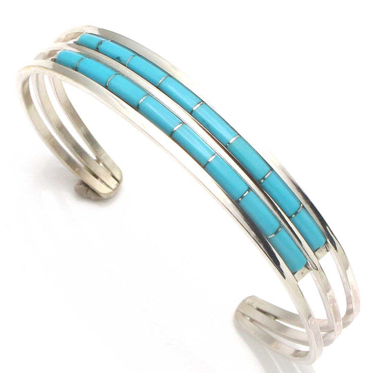 Turquoise 2 Row Zuni Inlay Bracelet by A & L Wallace