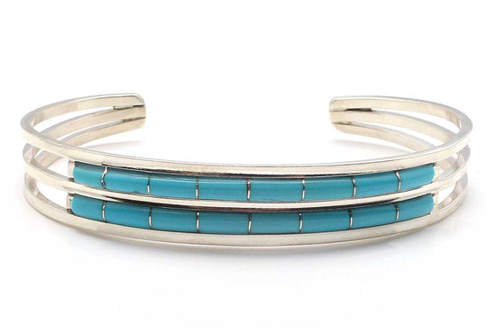 Turquoise 2 Row Zuni Inlay Bracelet by A & L Wallace