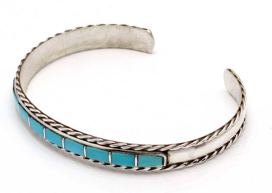 Load image into Gallery viewer, Zuni Turquoise &amp;amp; Silver Inlay Bracelet by Chavez
