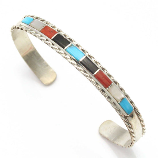 Load image into Gallery viewer, Zuni Multi Stone Silver Inlay Bracelet by Chavez
