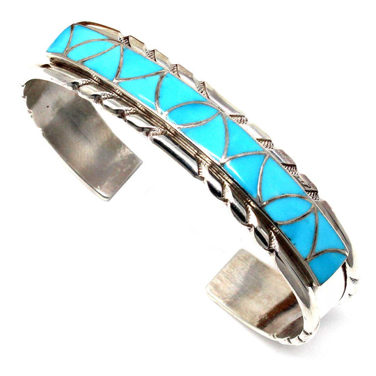 Zuni Turquoise Inlay & Silver Bracelet by Kallestewas