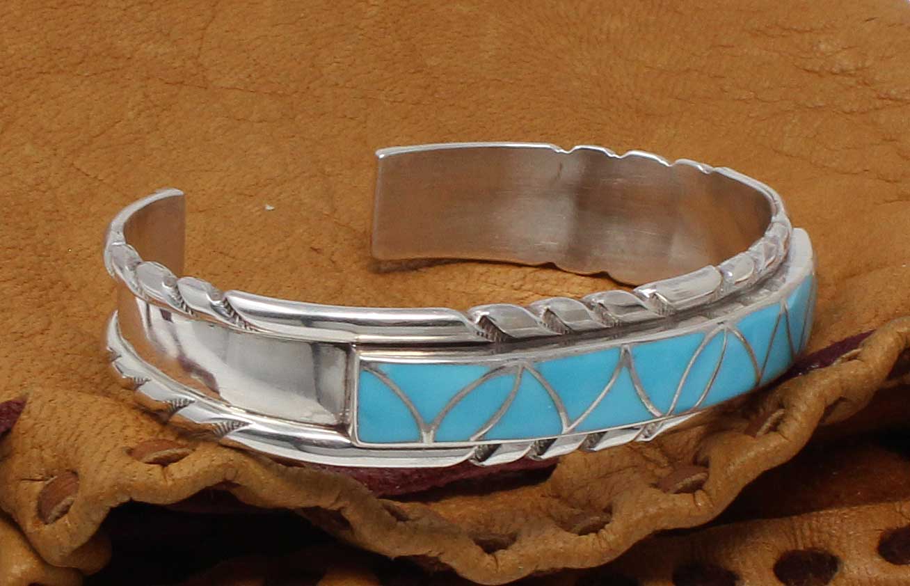 Zuni Turquoise Inlay & Silver Bracelet by Kallestewas