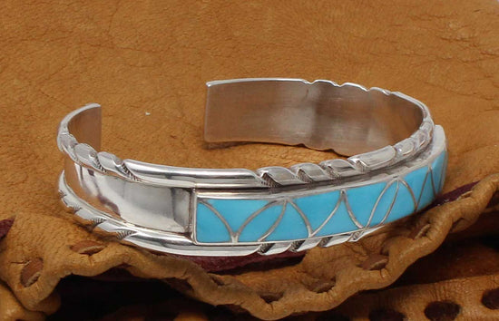 Zuni Turquoise Inlay & Silver Bracelet by Kallestewas
