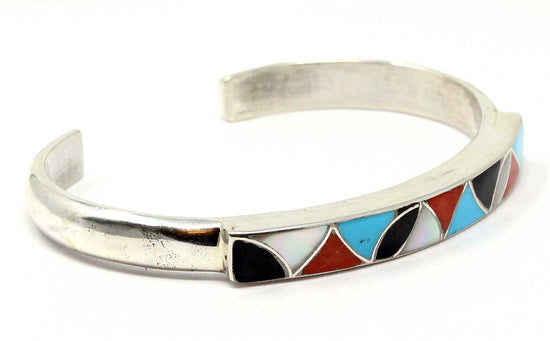 Load image into Gallery viewer, Zuni Multi Color Inlay &amp;amp; Silver Bracelet by Kallestewa
