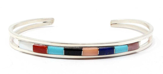 Load image into Gallery viewer, Zuni Single Row Multi-Color Inlay Bracelet By Wallace
