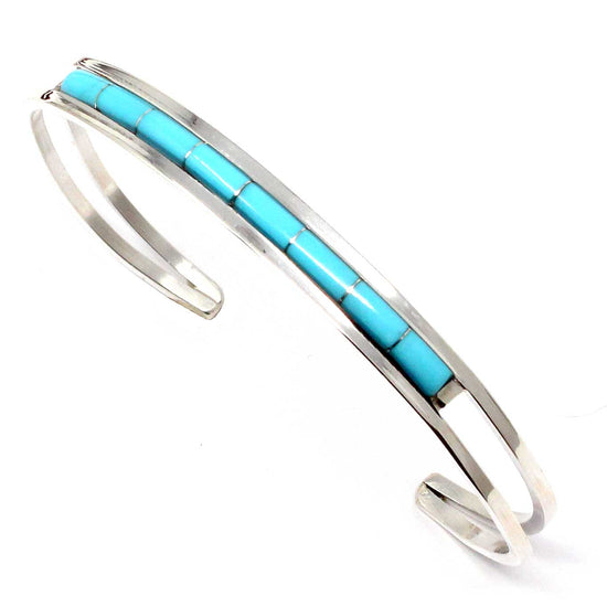 Zuni Single Row Turquoise Inlay Bracelet By Wallace