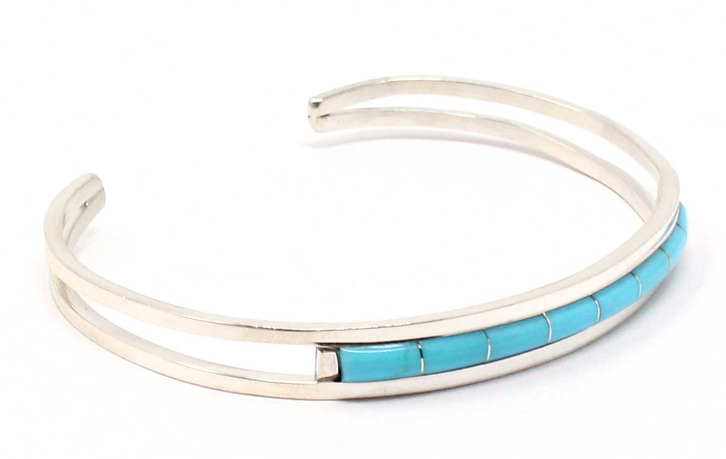 Zuni Single Row Turquoise Inlay Bracelet By Wallace