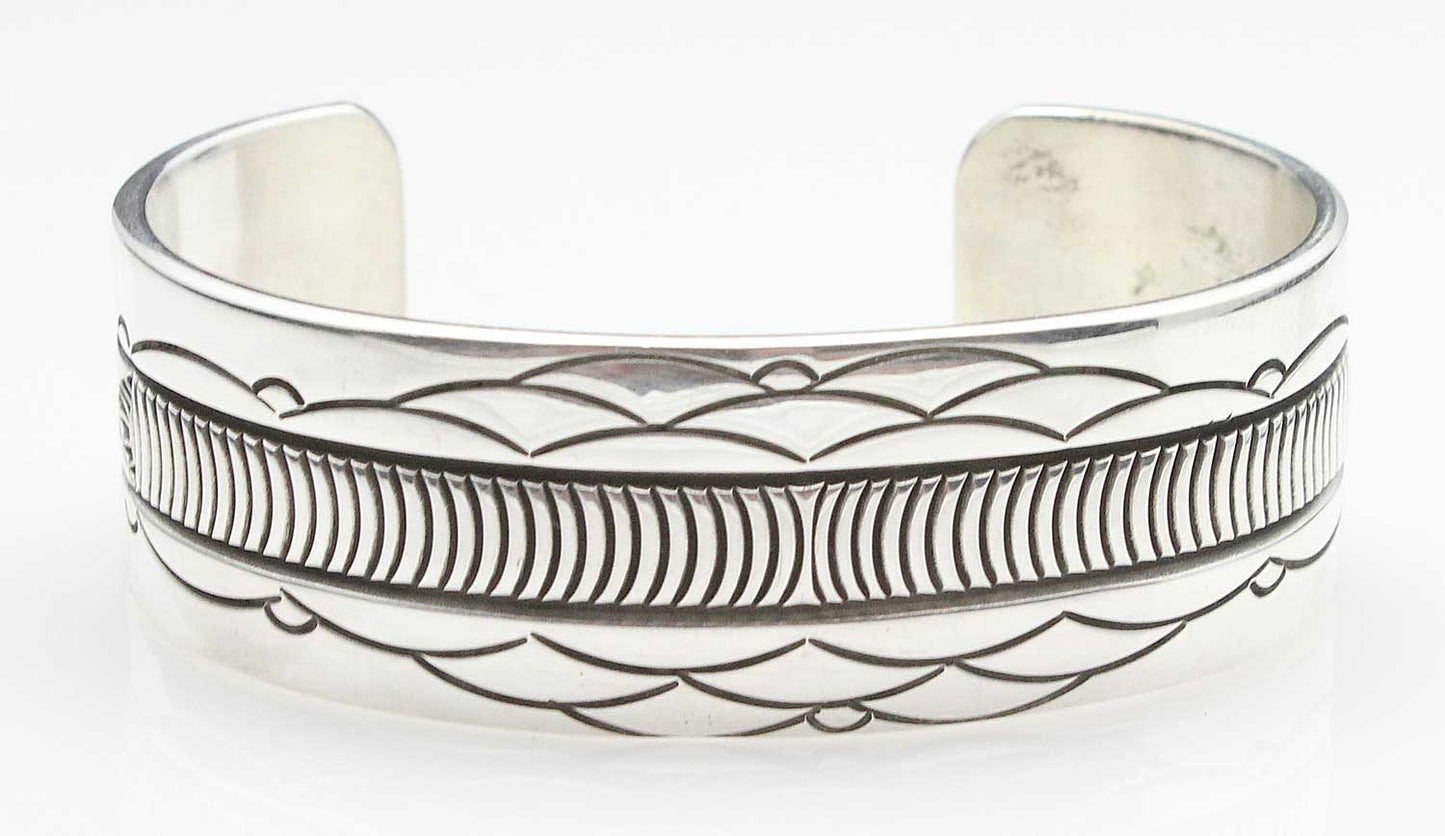 Load image into Gallery viewer, Stamped Silver Bracelet by B. Morgan
