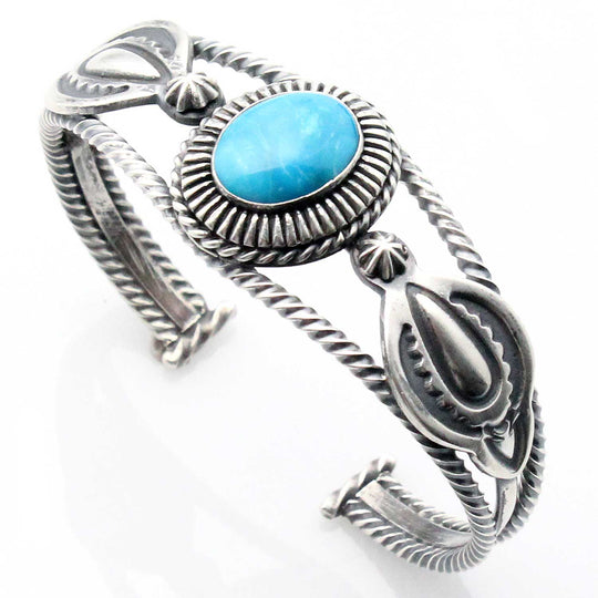 Three Wire Sterling Silver Bracelet with Chrysocolla Setting