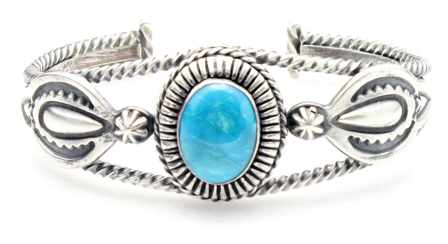 Load image into Gallery viewer, Three Wire Sterling Silver Bracelet with Chrysocolla Setting
