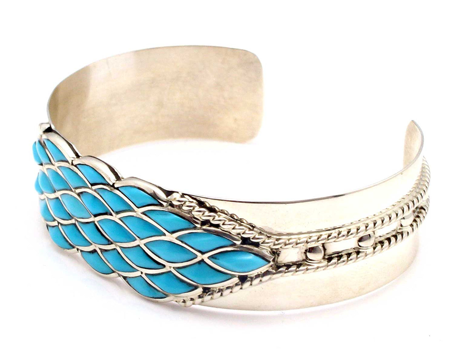 Sterling Silver Zuni Turquoise and Charoite Inlay Bracelet -  PuebloDirect.com