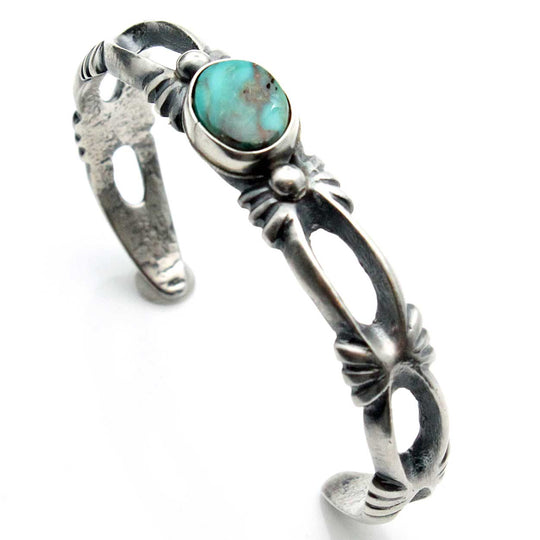 Navajo Silver Bracelet with Turquoise by Harrison Bitsui