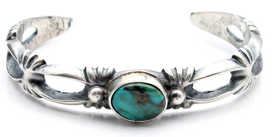 Navajo Silver Bracelet with Turquoise by Harrison Bitsui