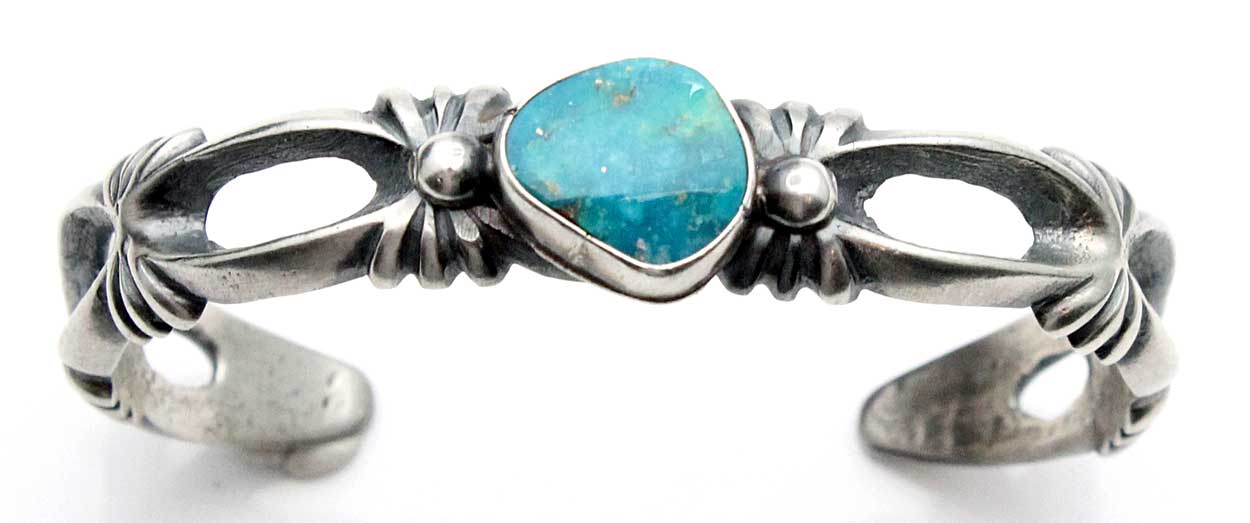 Load image into Gallery viewer, Cast Bracelet with Pilot Mountain Turquoise by Harrison Bitsui

