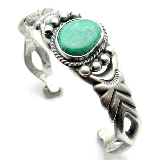 Navajo Silver Cast Bracelet with Turquoise by Bitsui
