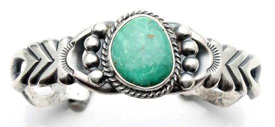 Load image into Gallery viewer, Navajo Silver Cast Bracelet with Turquoise by Bitsui
