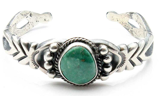 Load image into Gallery viewer, Navajo Silver Cast Bracelet with Turquoise by Bitsui
