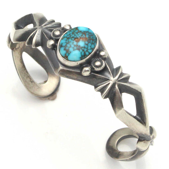 Navajo Sandcast Silver & Turquoise Bracelet by Bitsui