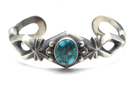 Navajo Sandcast Silver & Turquoise Bracelet by Bitsui